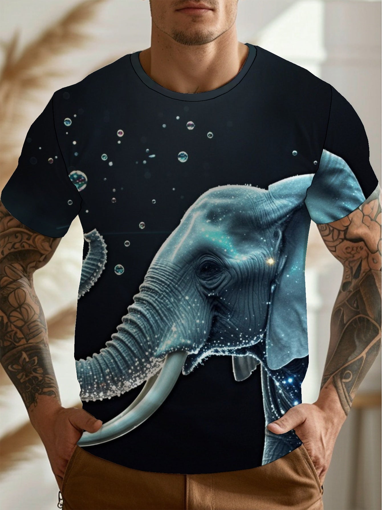 elephant Men's short-sleeved T-shirt summer T-shirt top full of print