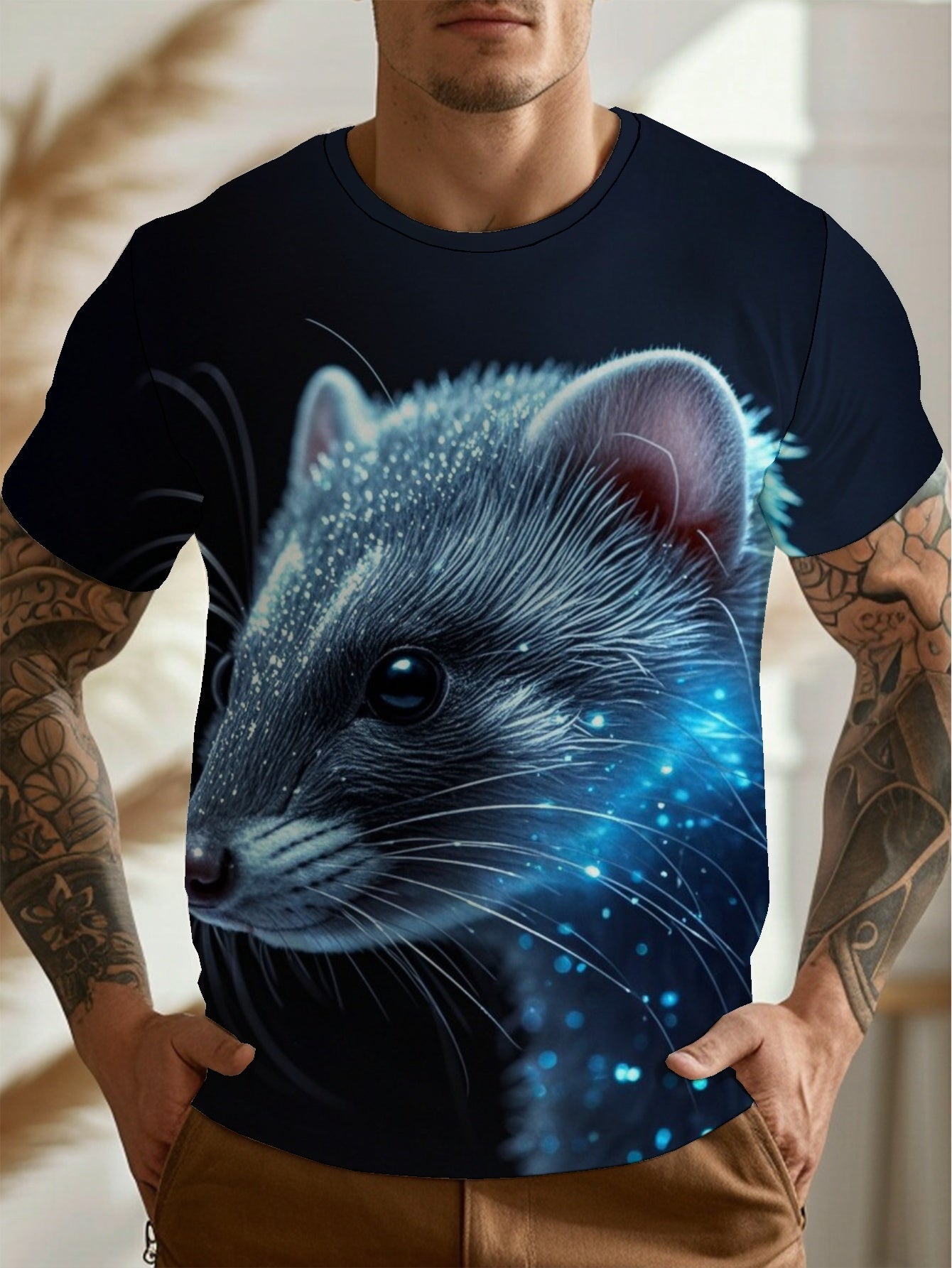 Snow Ferret Men's short-sleeved T-shirt summer T-shirt top full of print