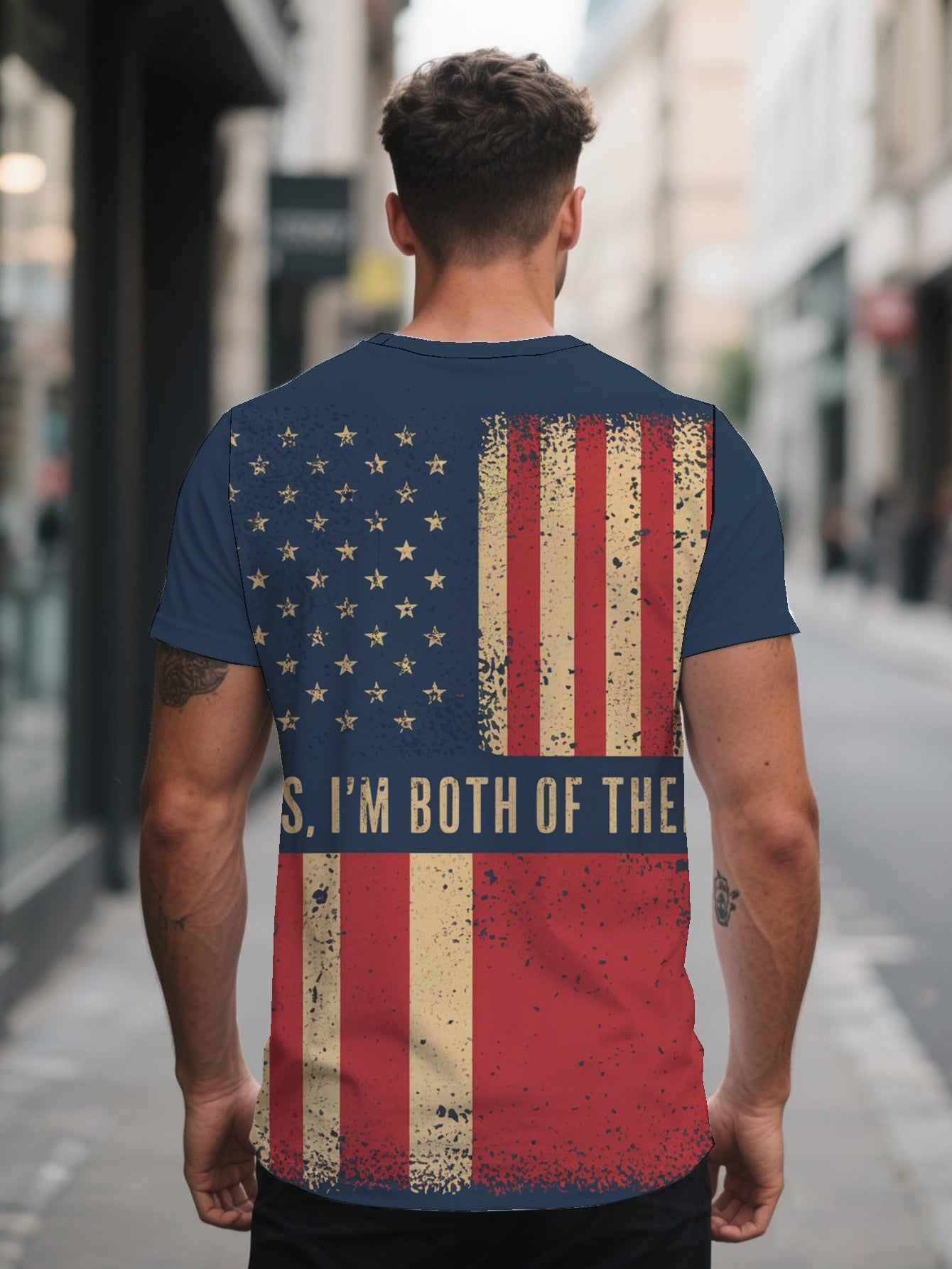 YES I M BOTH OF THEM Men's short-sleeved T-shirt summer T-shirt top full of print