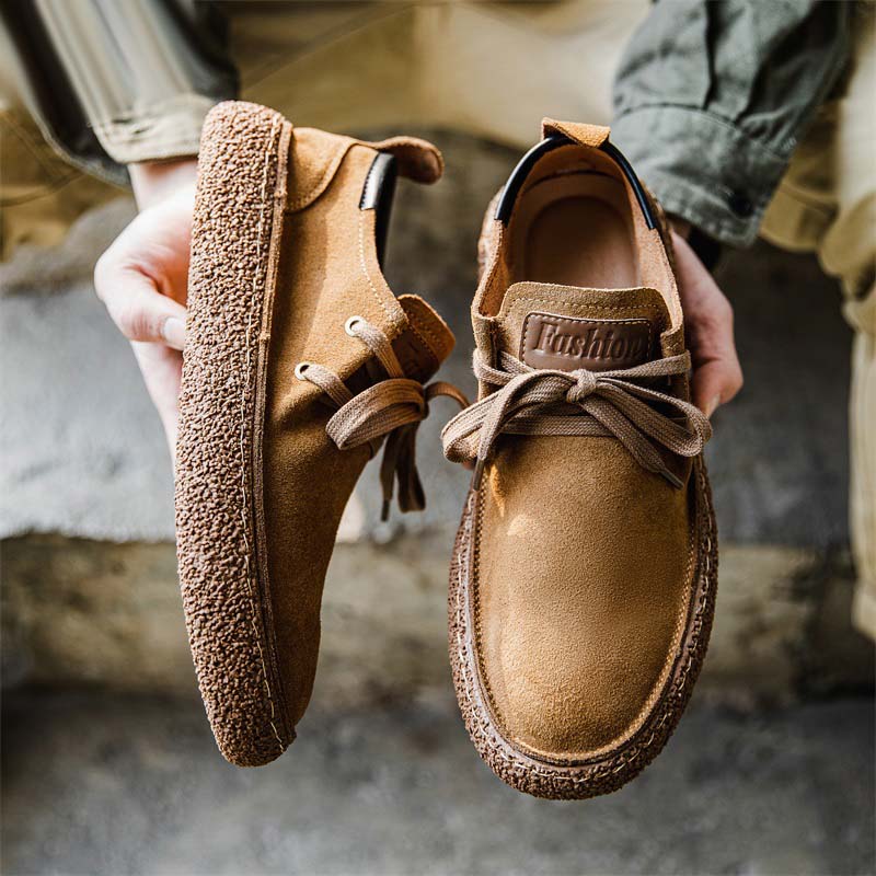 MEN'S LEATHER CASUAL SHOES LACE UP NON-SLIP SOFT SOLE