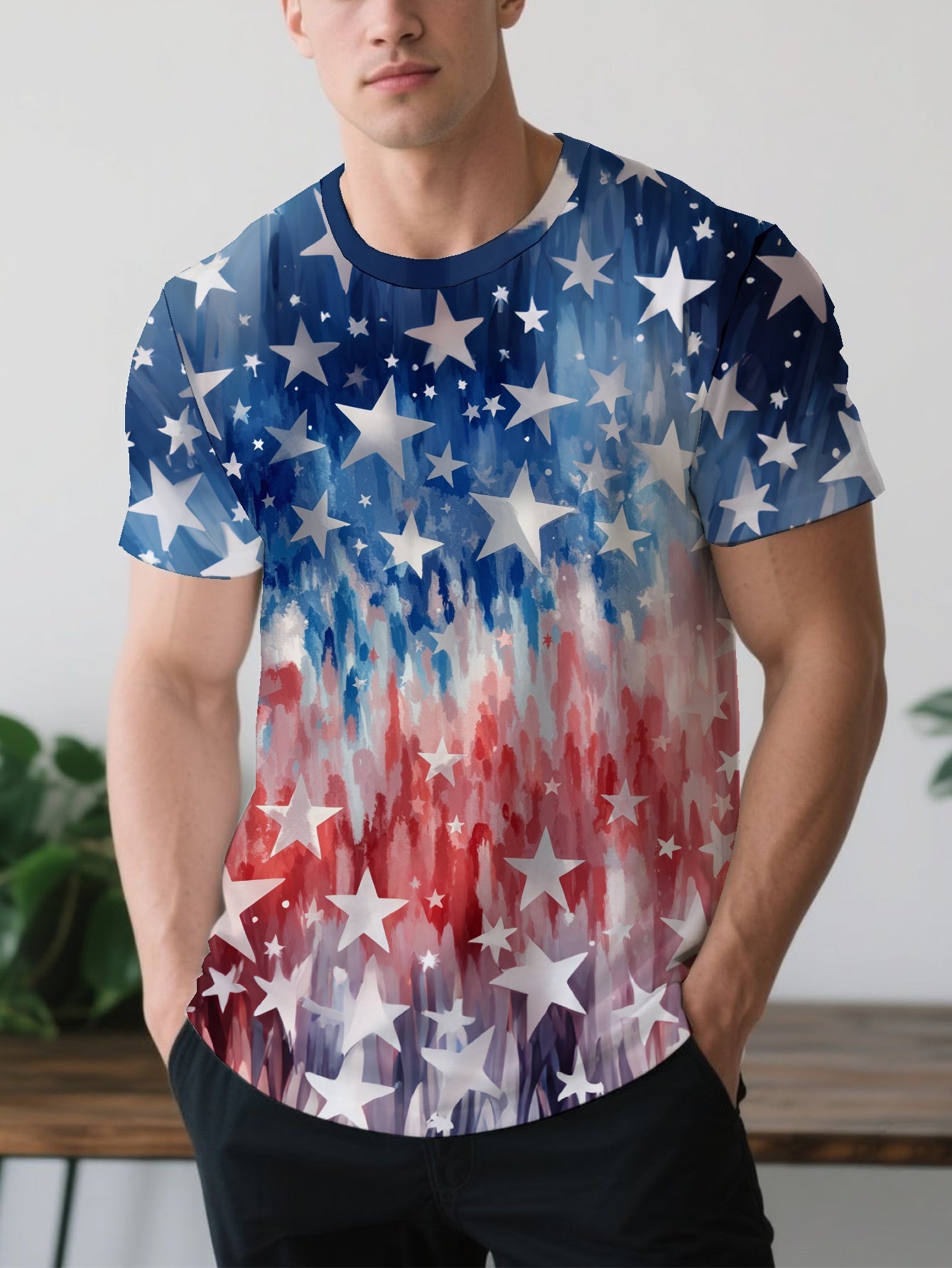 American Flag Men's short-sleeved T-shirt summer T-shirt top full of print