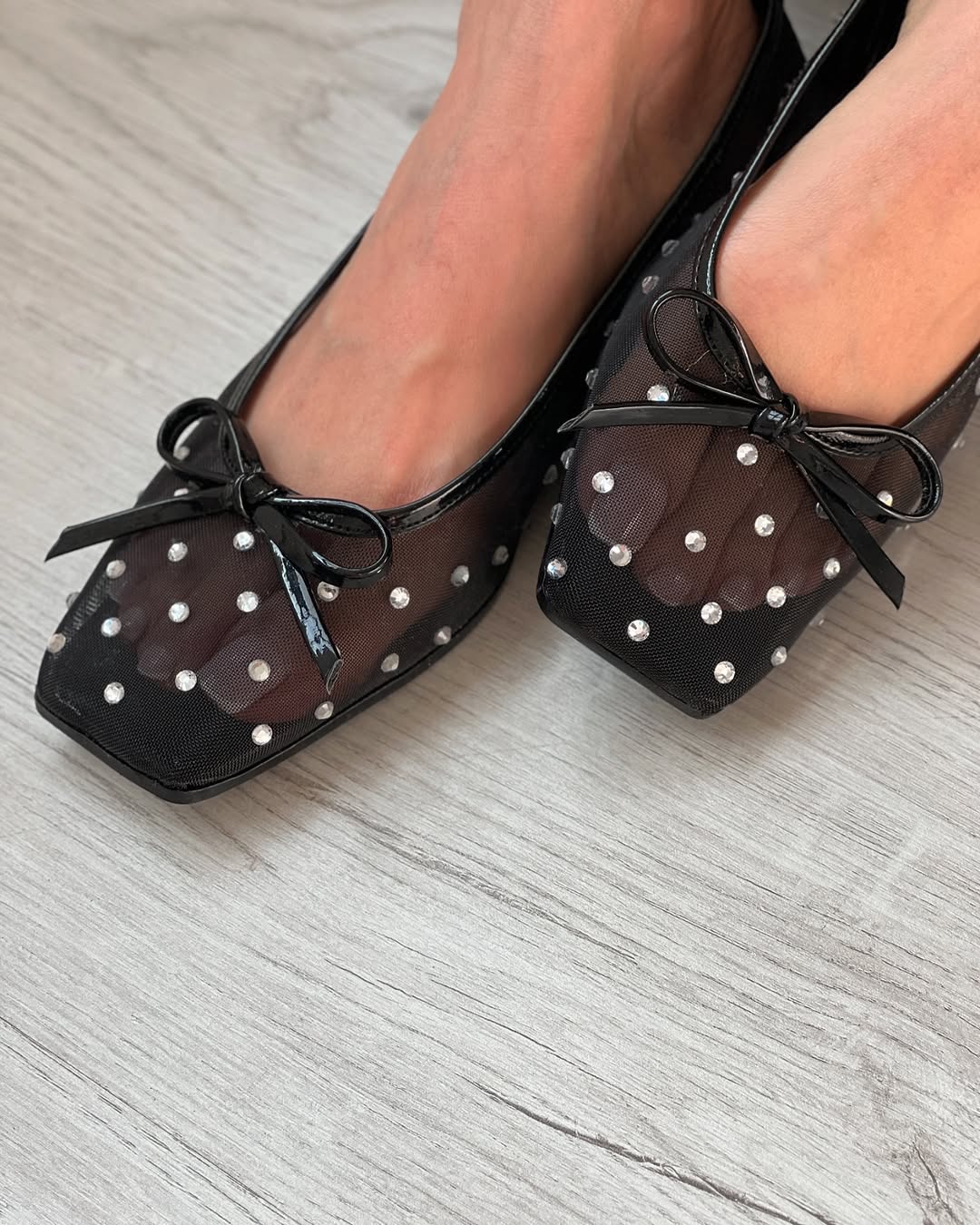 Pearl Rhinestone Mesh Ballet Bow Flats