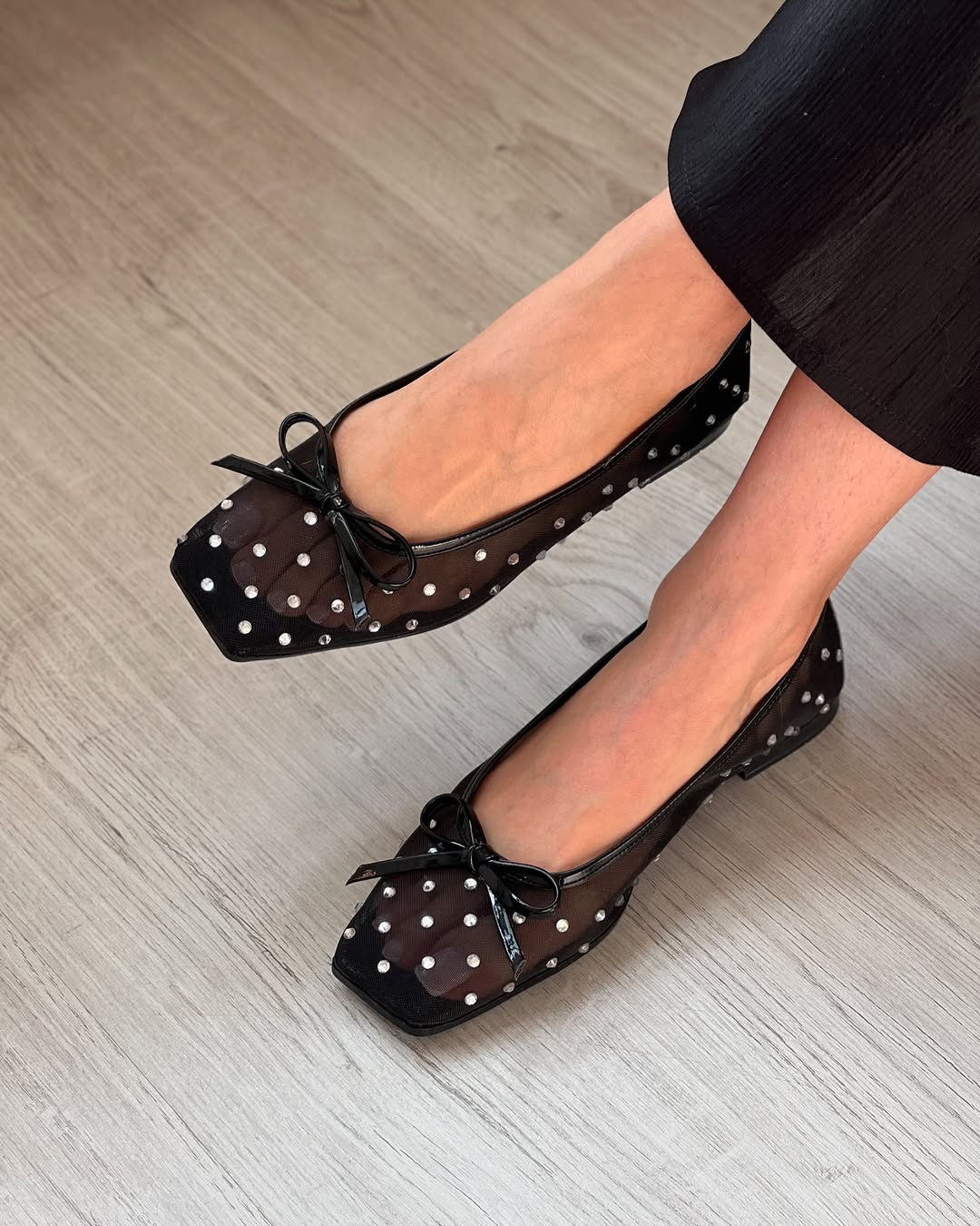 Pearl Rhinestone Mesh Ballet Bow Flats