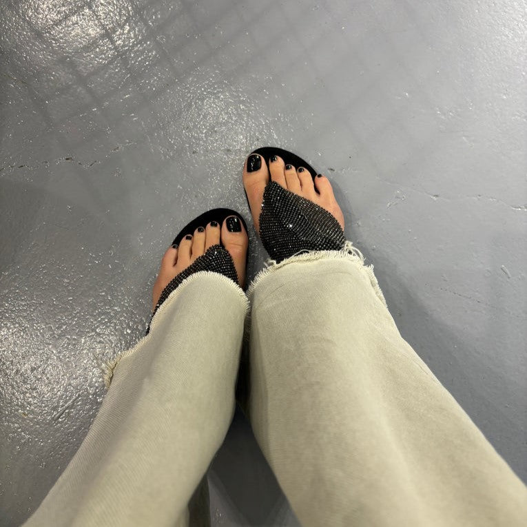Women's Black Sandals With Rhinestones