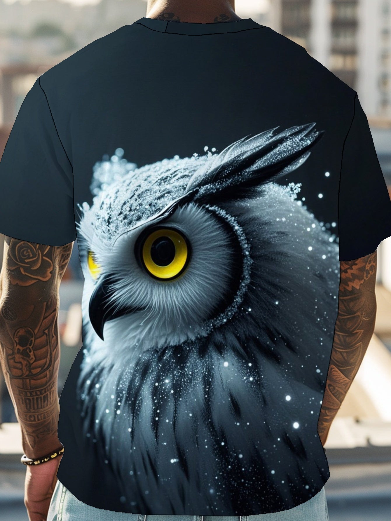 owl Men's short-sleeved T-shirt summer T-shirt top full of print