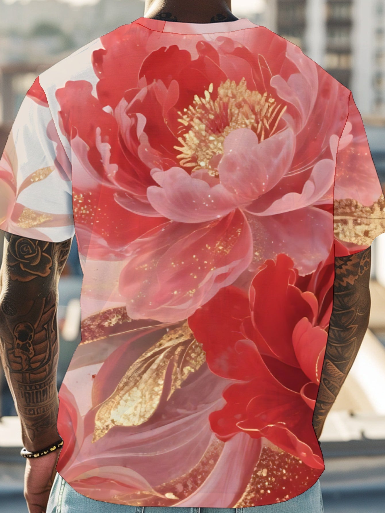 Peony Flowers Men's short-sleeved T-shirt summer T-shirt top full of print
