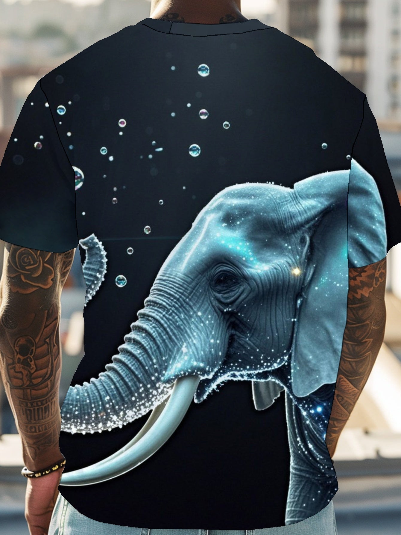 elephant Men's short-sleeved T-shirt summer T-shirt top full of print