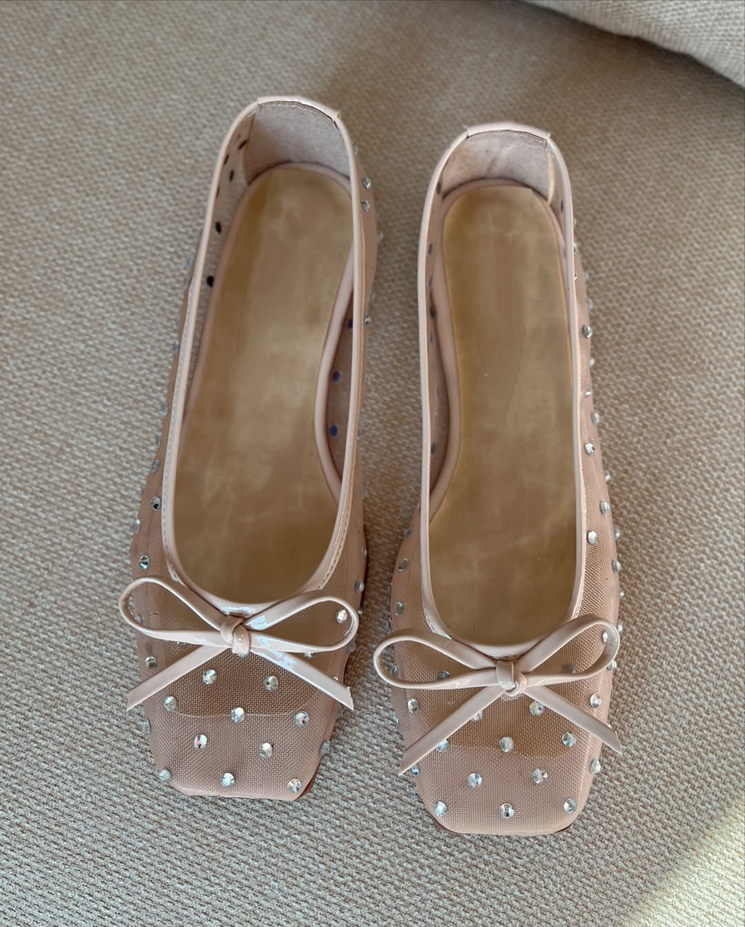 Pearl Rhinestone Mesh Ballet Bow Flats