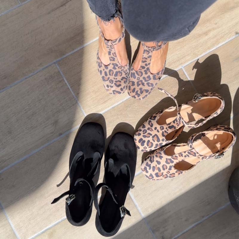 Coarse-Heeled Leopard-Print Mary Jane