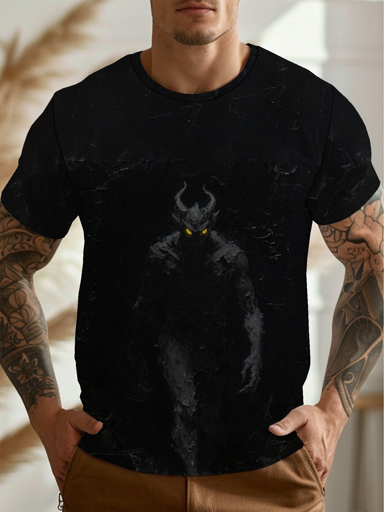 demon Men's short-sleeved T-shirt summer T-shirt top full of print