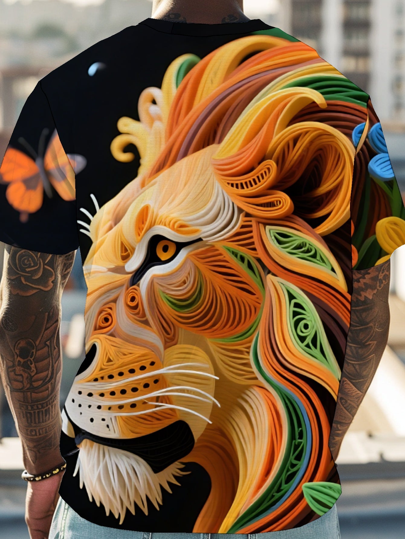 Lion Men's short-sleeved T-shirt summer T-shirt top full of print