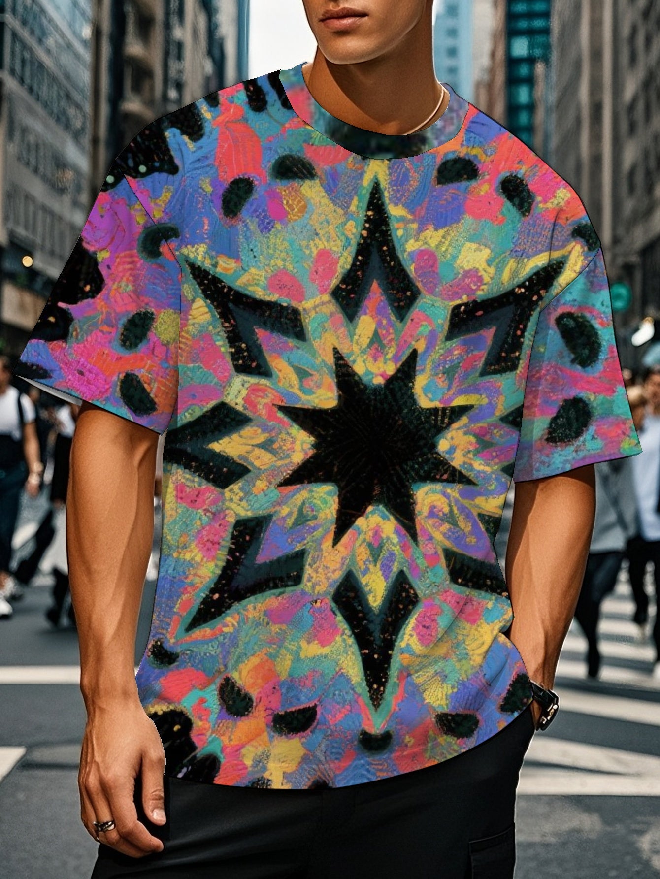 Explode Men's short-sleeved T-shirt summer T-shirt top full of print