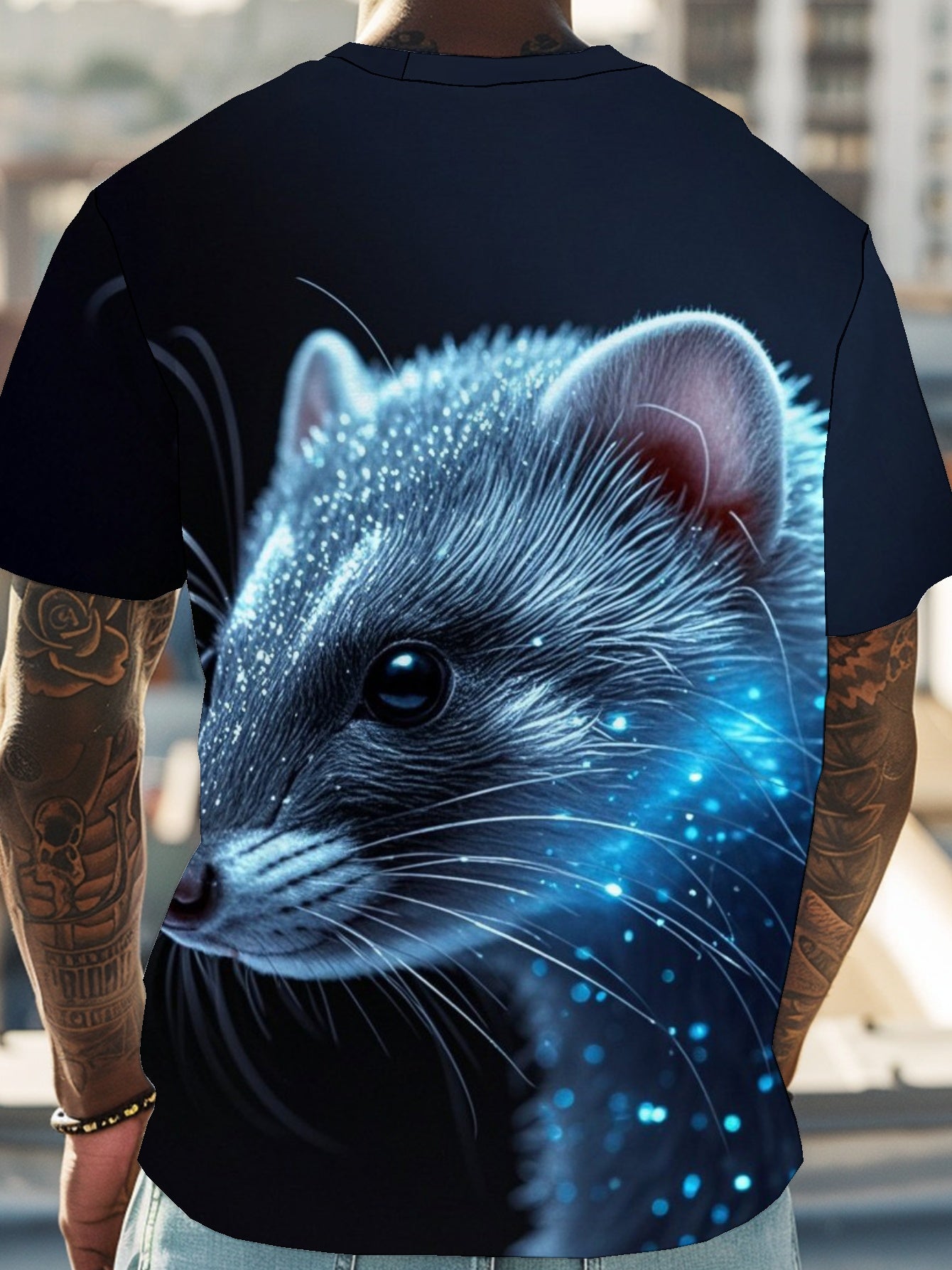Snow Ferret Men's short-sleeved T-shirt summer T-shirt top full of print