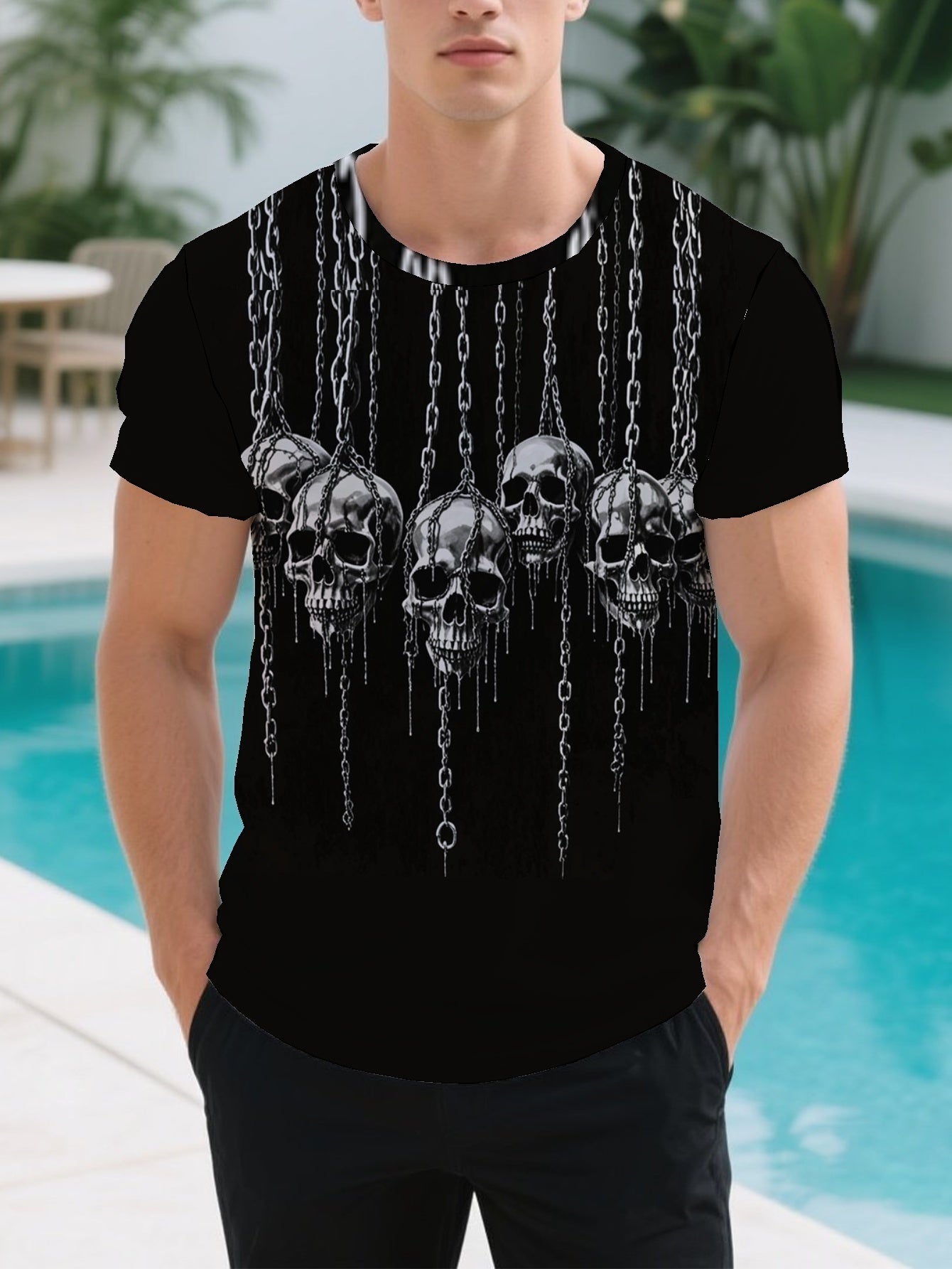 Skeletons Hanging With Chains Men's short-sleeved T-shirt summer T-shirt top full of print