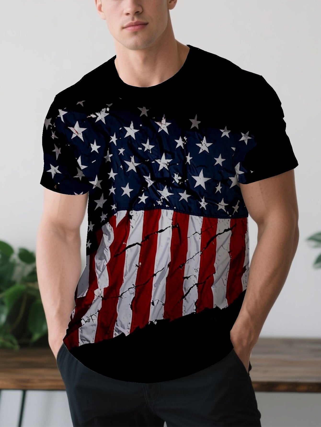 American Flag Men's short-sleeved T-shirt summer T-shirt top full of print