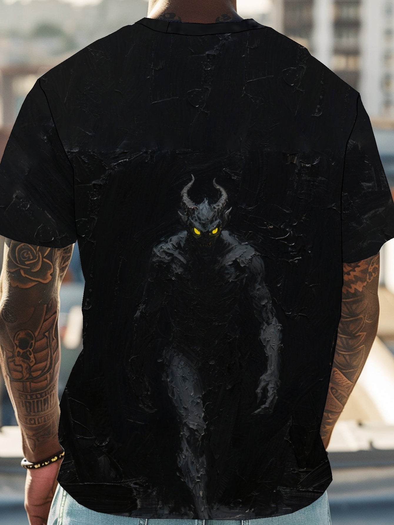demon Men's short-sleeved T-shirt summer T-shirt top full of print