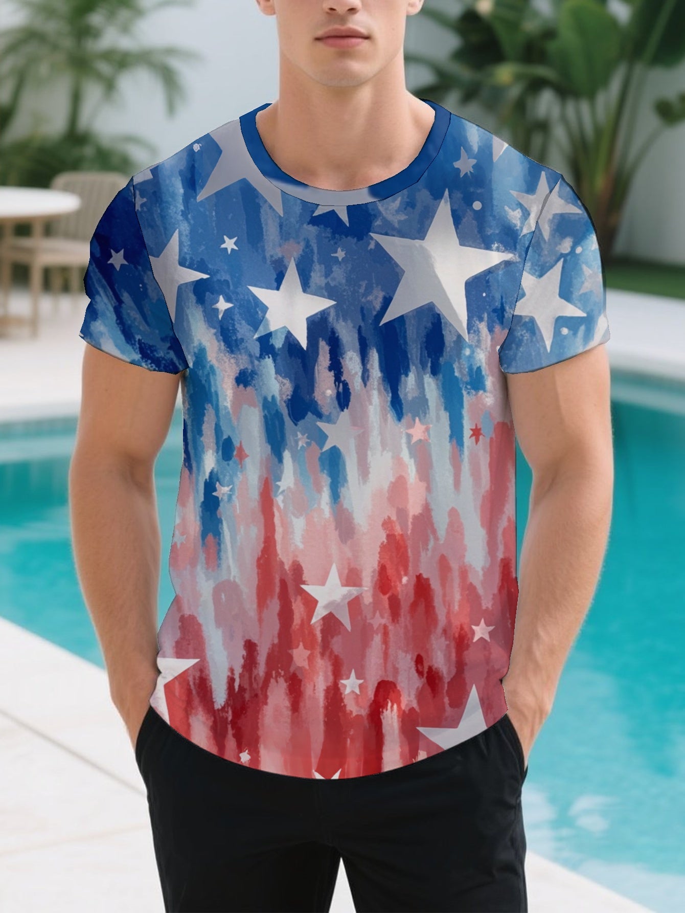 Stars American Flag Men's short-sleeved T-shirt summer T-shirt top full of print