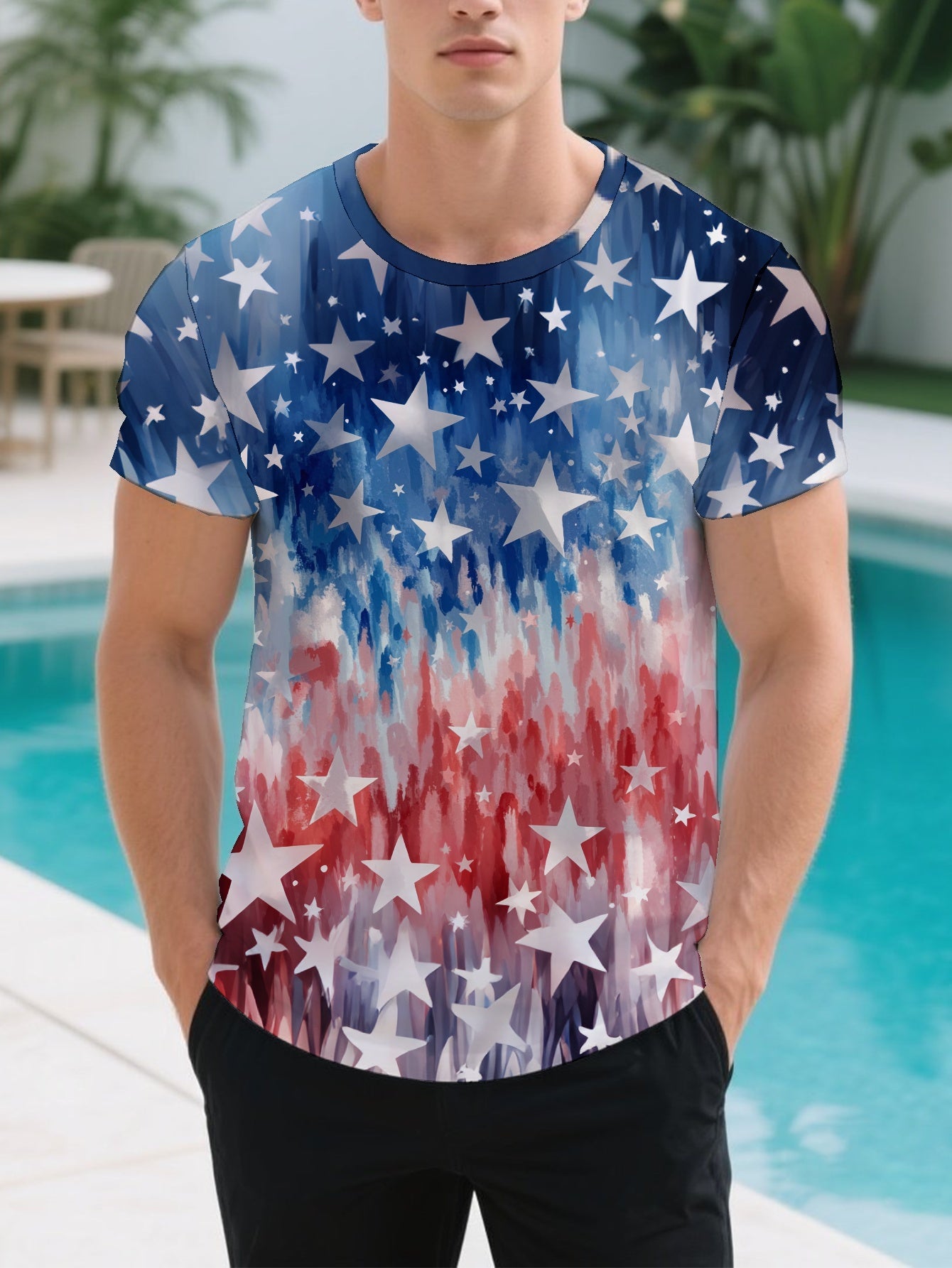 American Flag Men's short-sleeved T-shirt summer T-shirt top full of print
