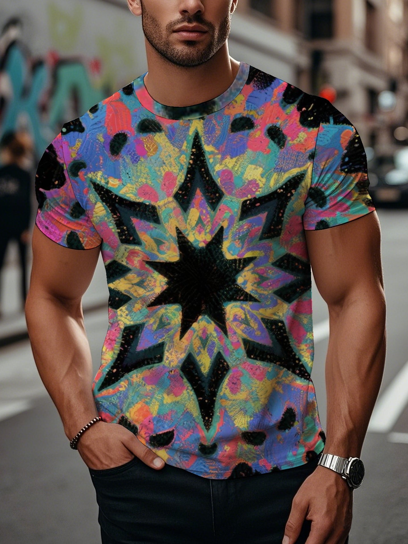 Explode Men's short-sleeved T-shirt summer T-shirt top full of print