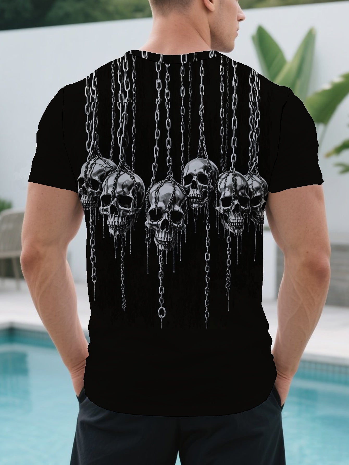 Skeletons Hanging With Chains Men's short-sleeved T-shirt summer T-shirt top full of print