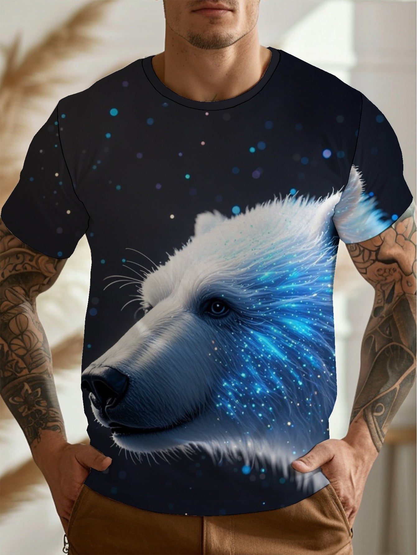 Polar Bear Men's short-sleeved T-shirt summer T-shirt top full of print