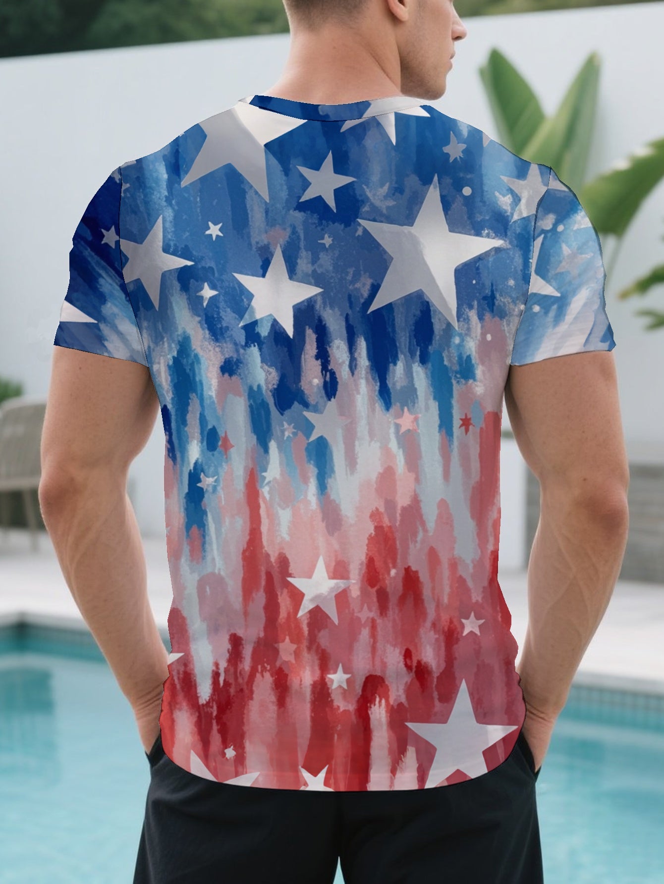 Stars American Flag Men's short-sleeved T-shirt summer T-shirt top full of print