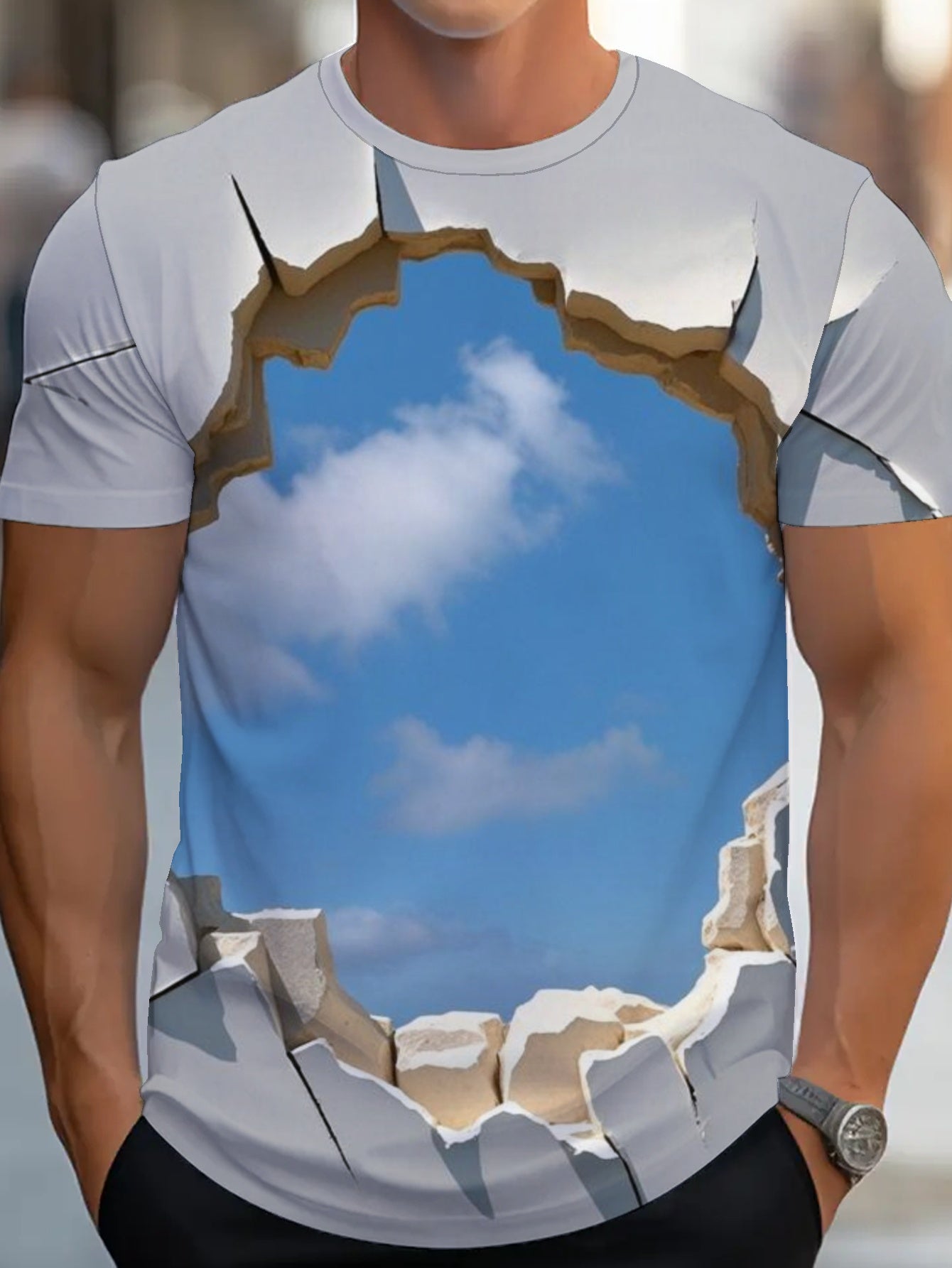 Free Men's short-sleeved T-shirt summer T-shirt top full of print