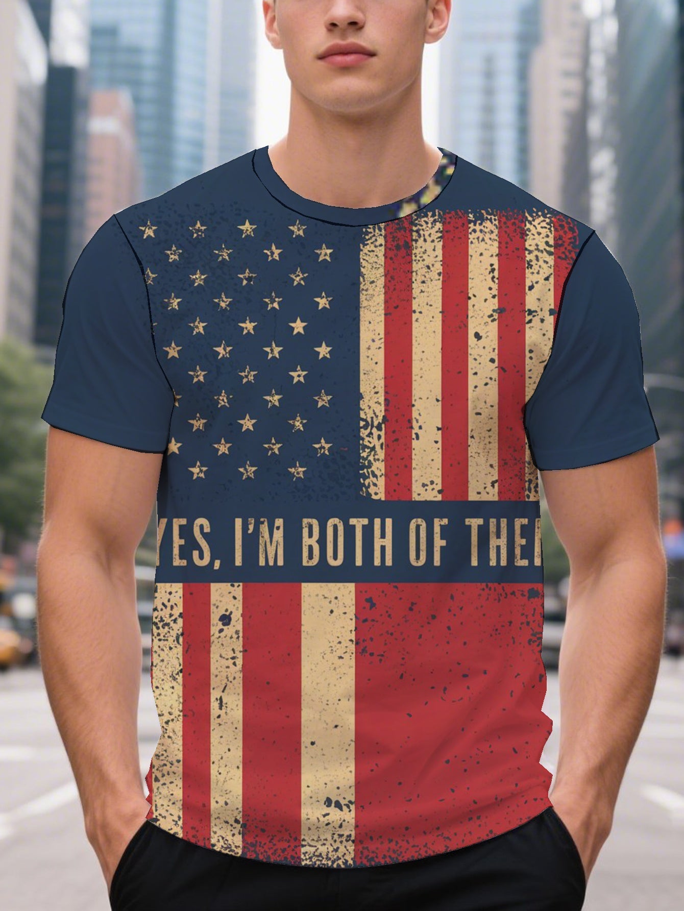 YES I M BOTH OF THEM Men's short-sleeved T-shirt summer T-shirt top full of print