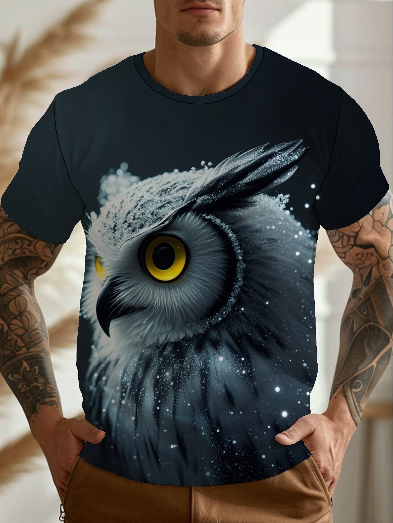 owl Men's short-sleeved T-shirt summer T-shirt top full of print