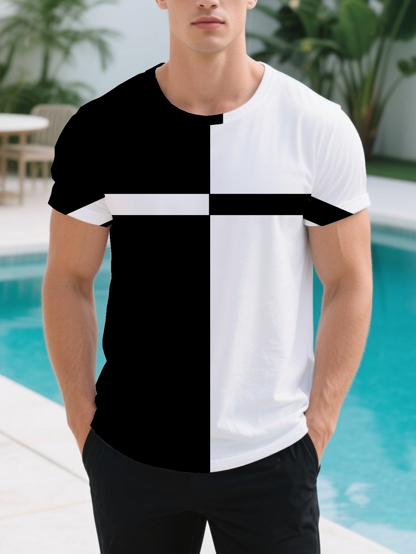 Men's short-sleeved T-shirt summer T-shirt top full of print