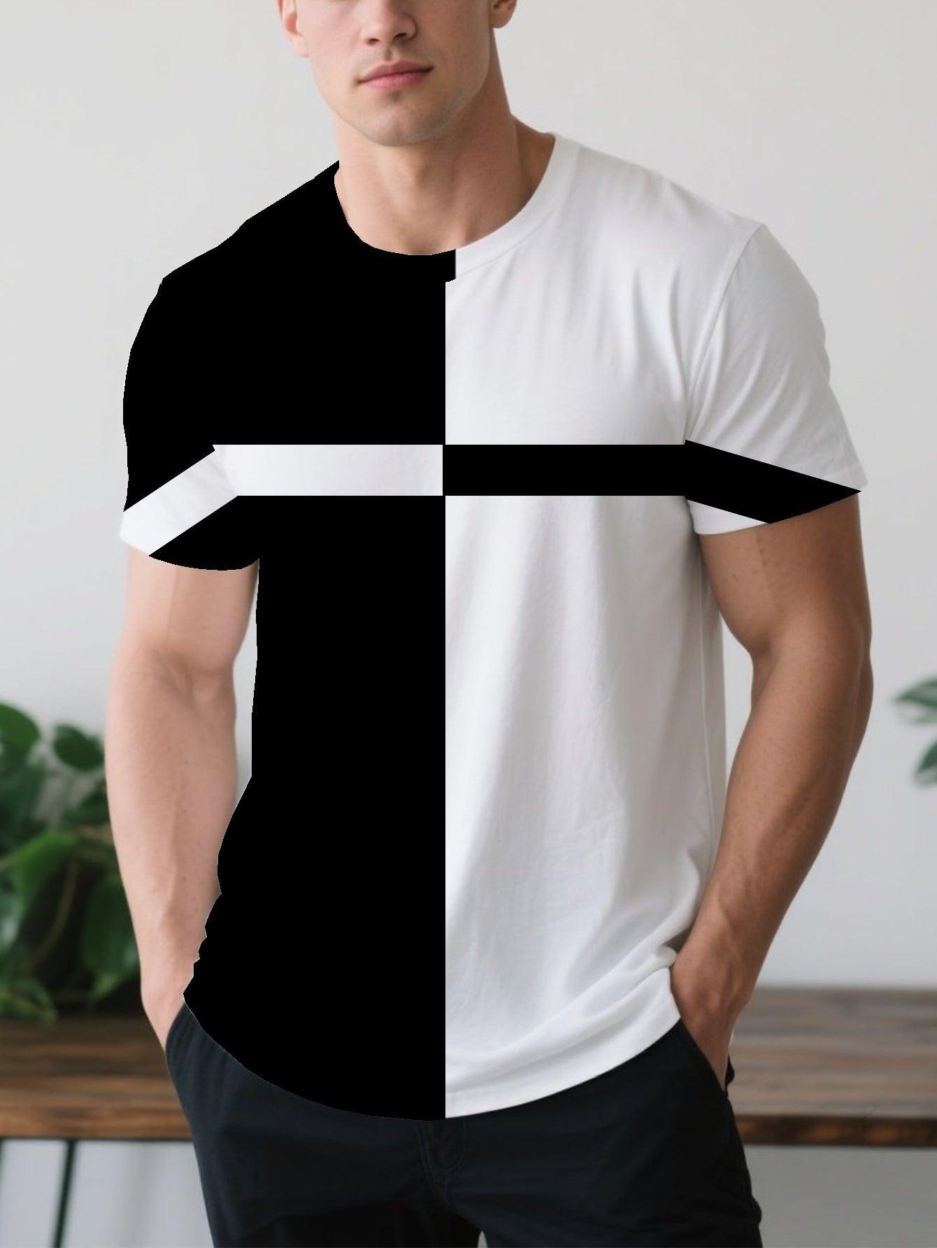Men's short-sleeved T-shirt summer T-shirt top full of print