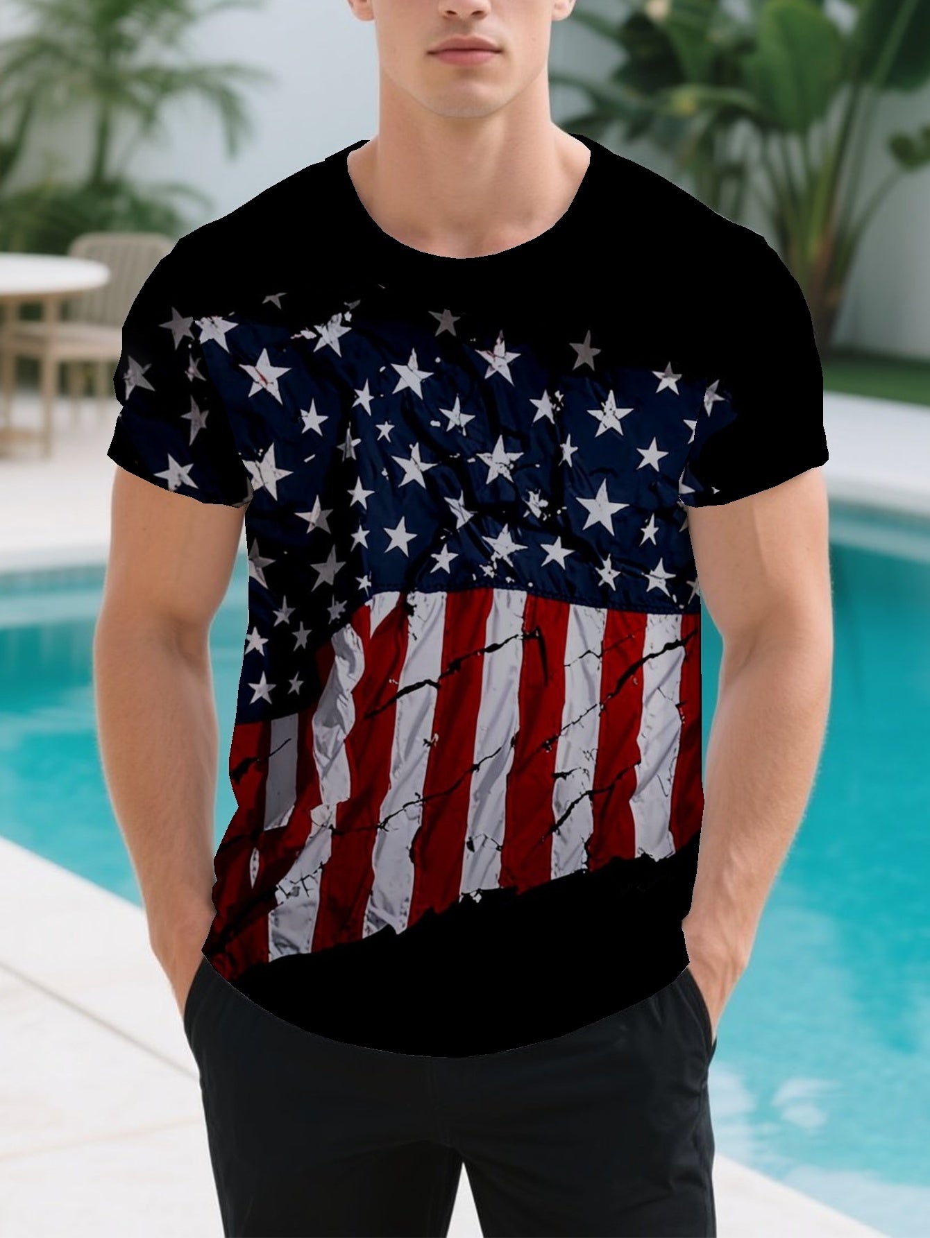 American Flag Men's short-sleeved T-shirt summer T-shirt top full of print