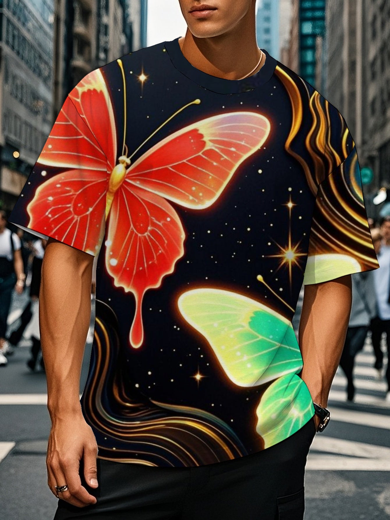 Butterfly Men's short-sleeved T-shirt summer T-shirt top full of print