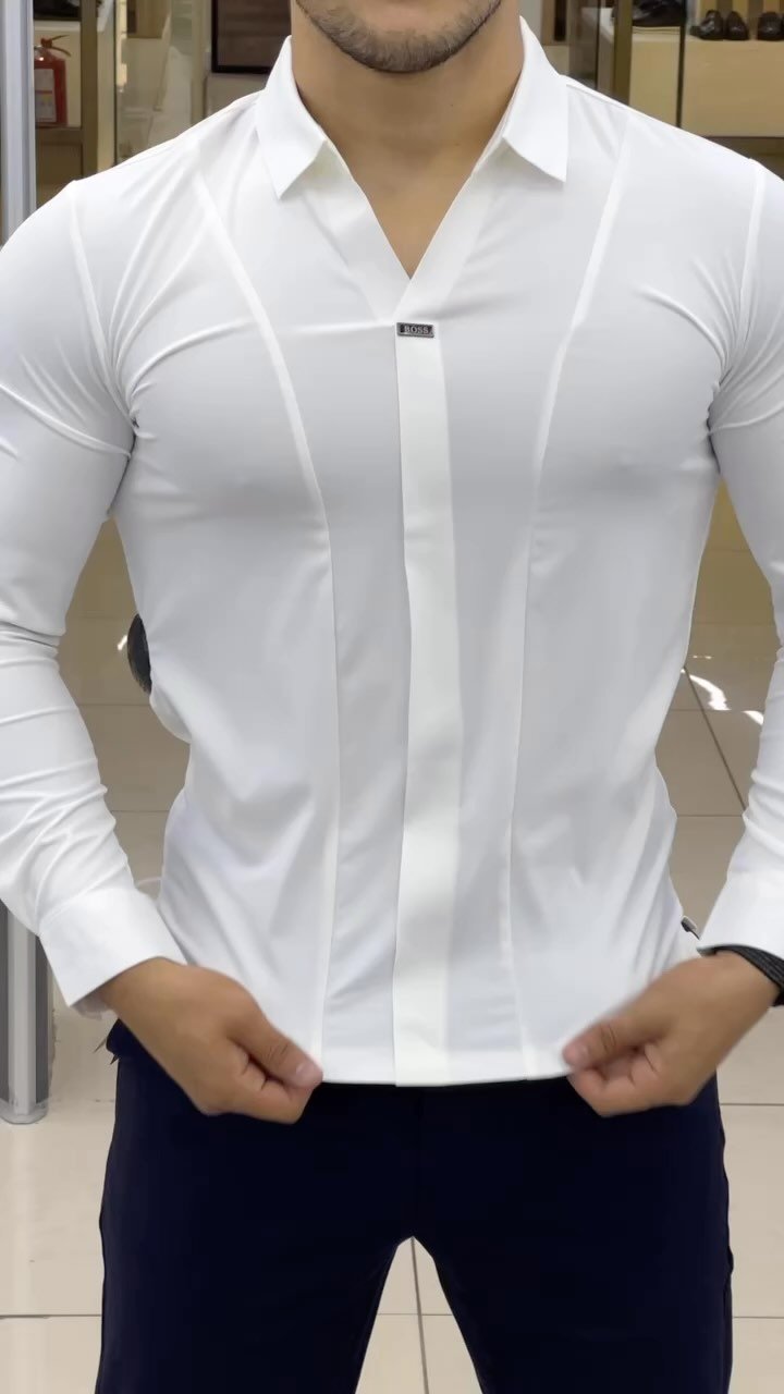 boss textured V-neck slim shirt