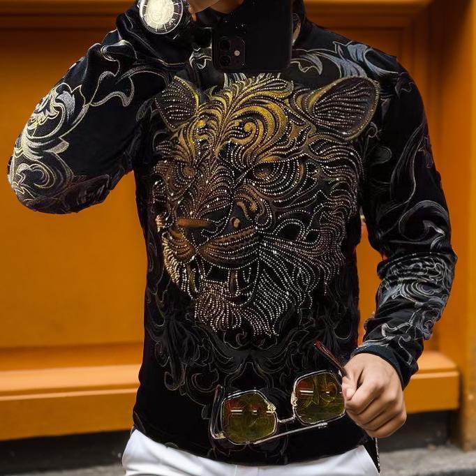 Gorgeous Rhinestone Tiger Long Sleeve Top