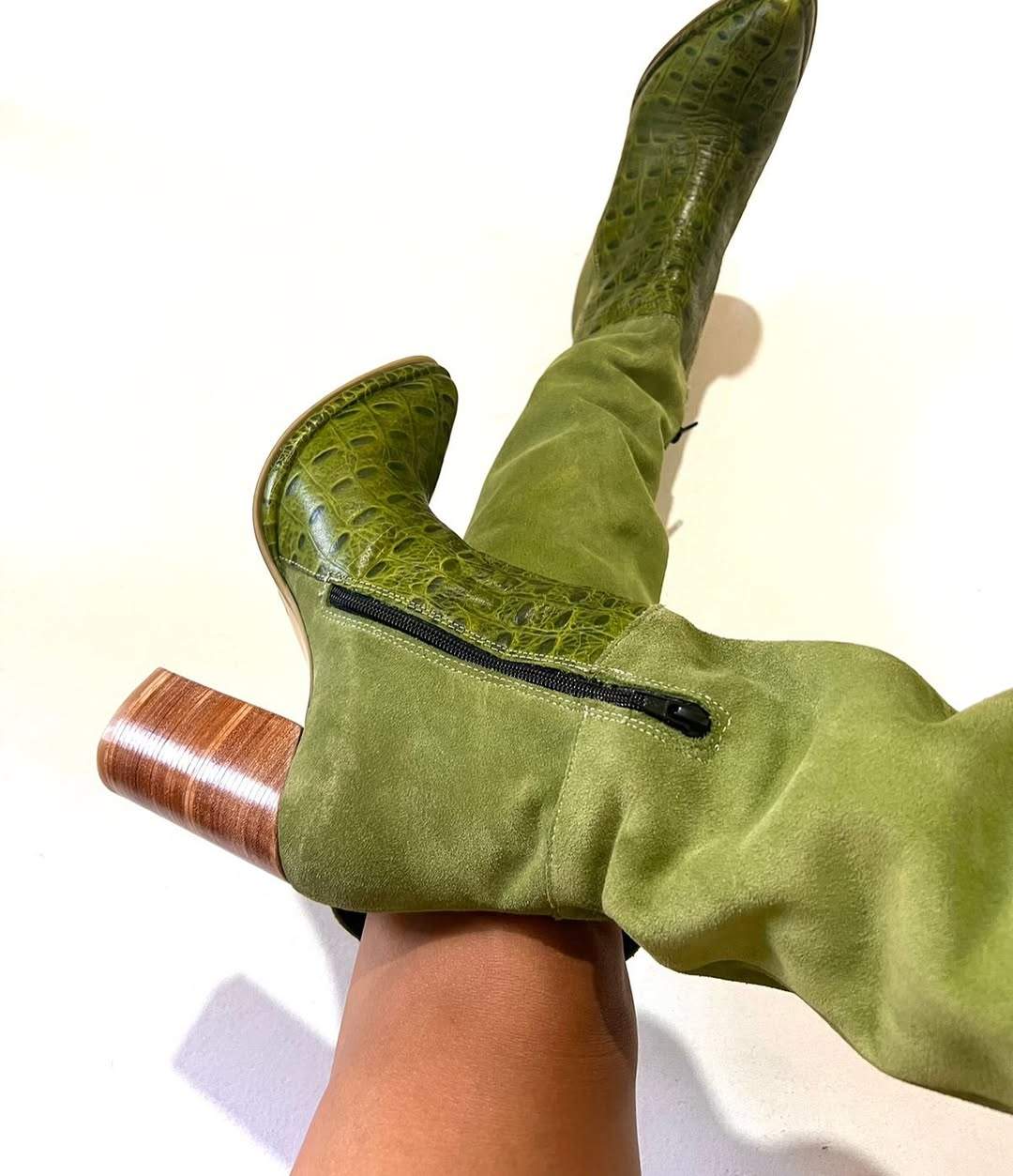 Women's Green Suede Long Boots