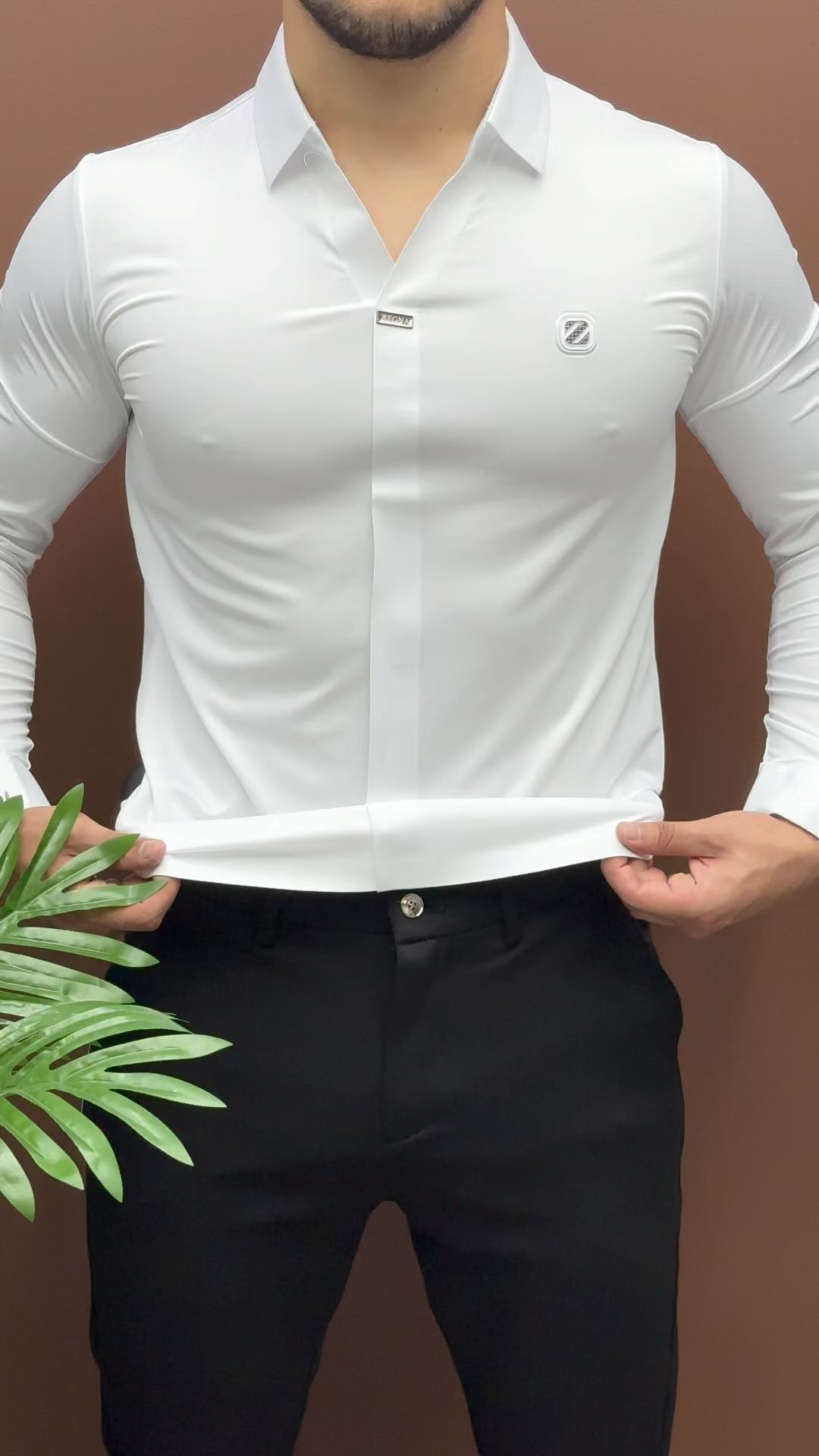 Rhinestone Grid Z Slim Fit Shirt