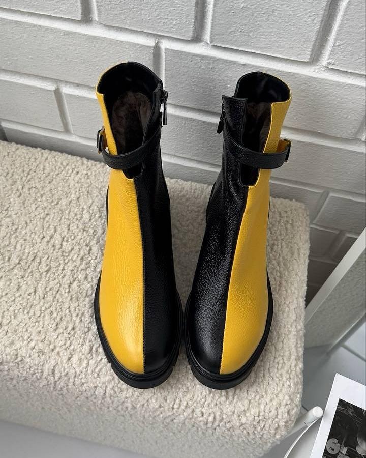 Women's Muffin Sole Patchwork Leather Boots