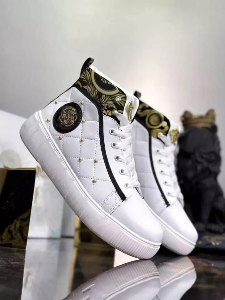 White Printed Gold Casual Shoes