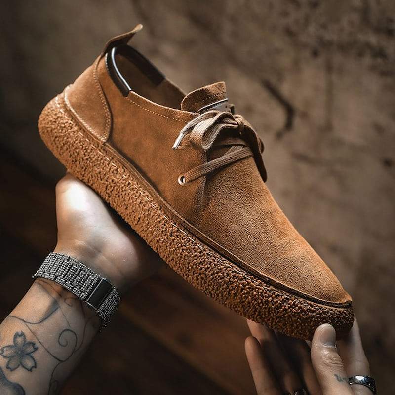 MEN'S LEATHER CASUAL SHOES LACE UP NON-SLIP SOFT SOLE