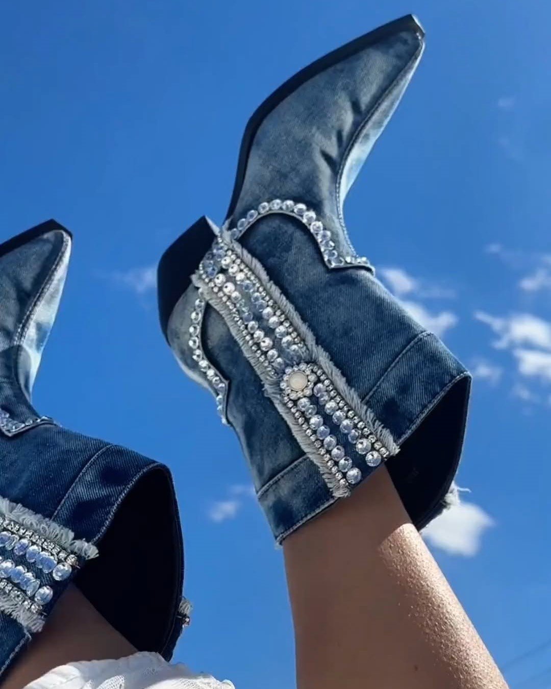 Women's Diamond Denim Cowboy Boots