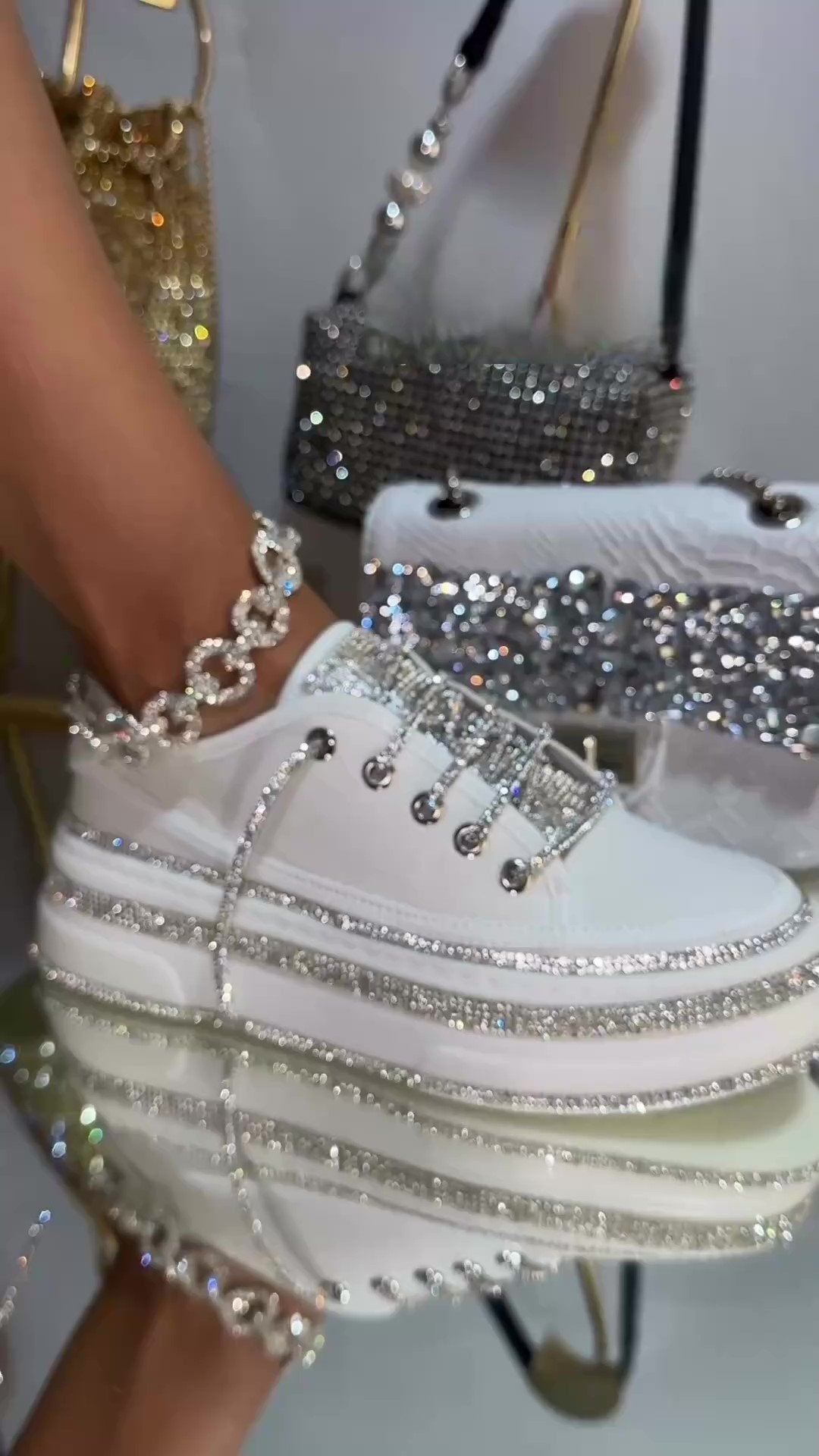 Crystal Stone Linen Platform Sneakers