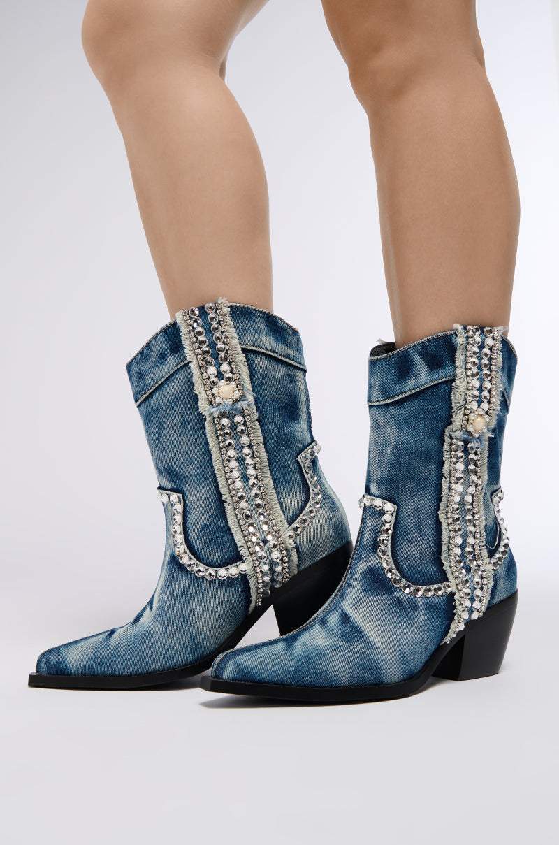 Women's Diamond Denim Cowboy Boots