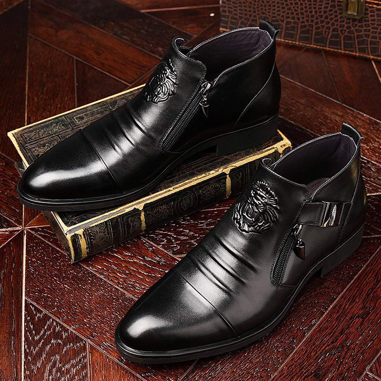 British pointed toe business casual leather boots