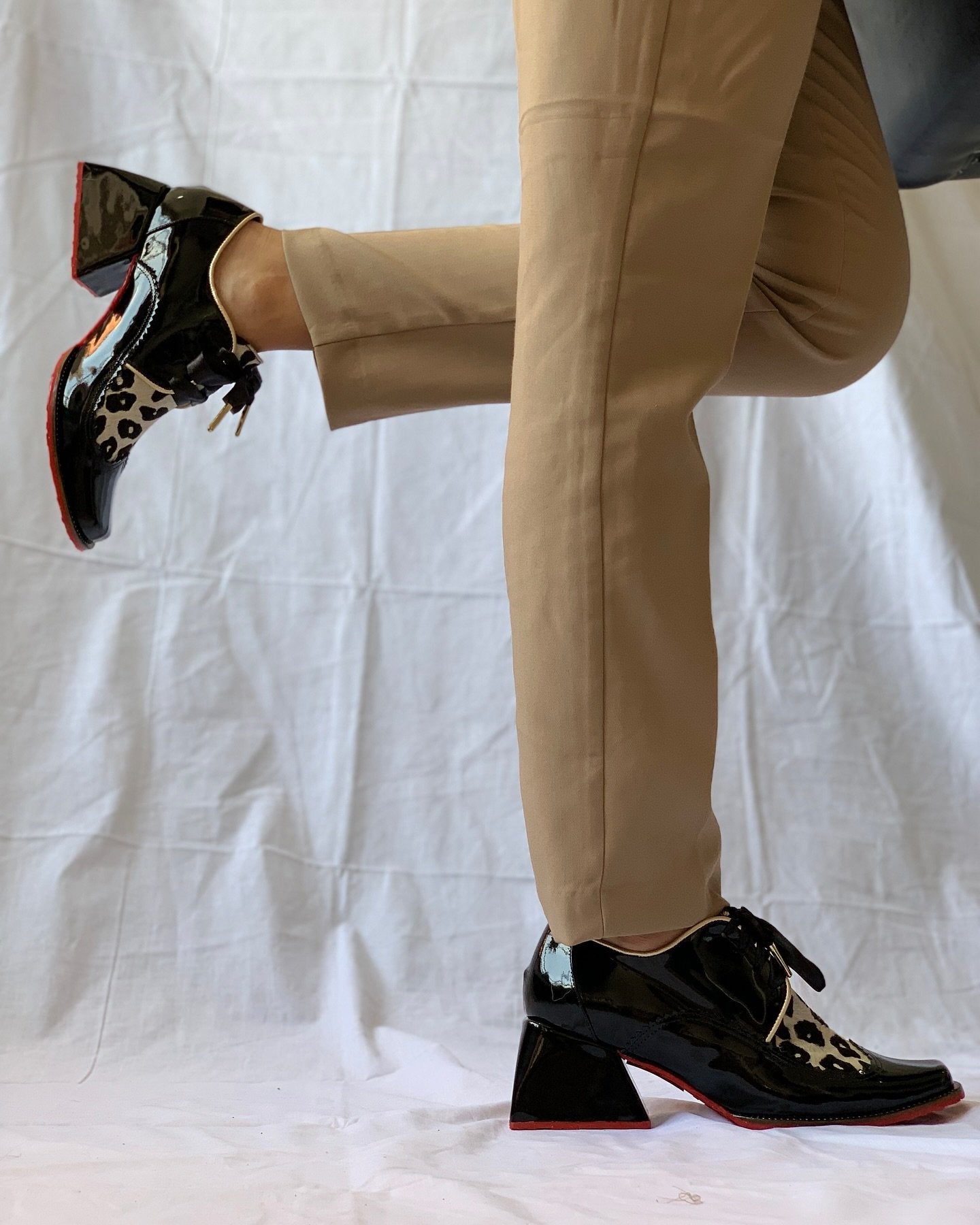 Leopard Print Leather Block Heel Ankle Boots