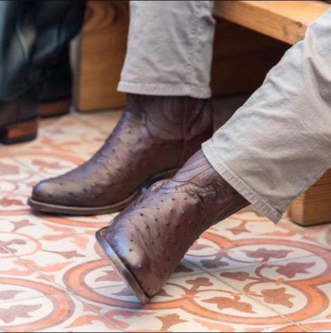 Roman Cozy Mid-Heel Ostrich Knights Boots