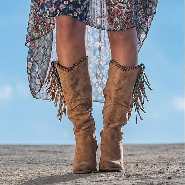 Tassel High Heel Chunky Heel Round Toe Vintage Elegant Casual Outdoor