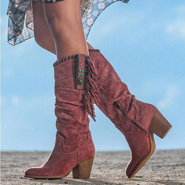 Tassel High Heel Chunky Heel Round Toe Vintage Elegant Casual Outdoor