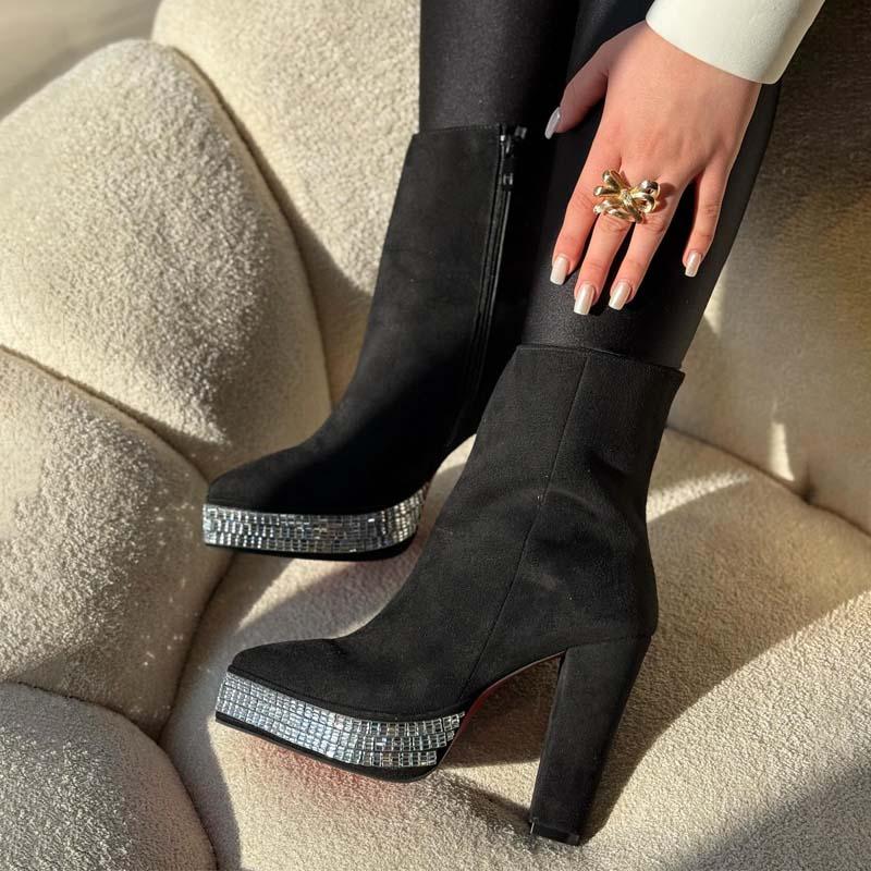 Women's Rhinestone Sparkle Zip Boots