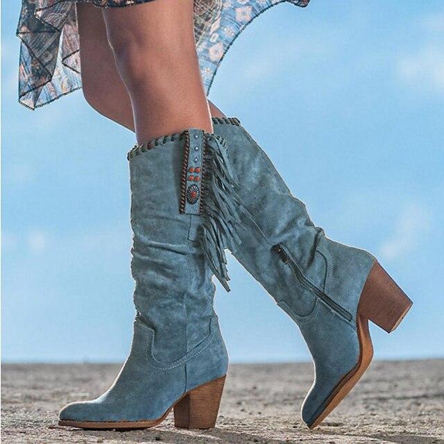 Tassel High Heel Chunky Heel Round Toe Vintage Elegant Casual Outdoor